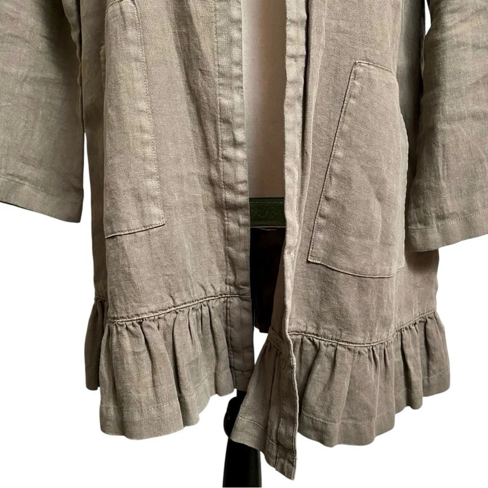 J.Jill Pure Jill Linen Open Front Ruffle Hem Cardigan Olive XS Petite - Picture 4 of 16